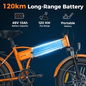 ENGWE EP-2 BOOST Folding Electric Bike, 20x4 Fat Tire, 48V 13Ah, 7-Speed – Deep Grey