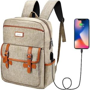 Nicole Miller Travel Laptop Backpack-Business Anti Theft Vintage Backpack with USB Charging Port-Water Resistant Computer Bag (Tan)