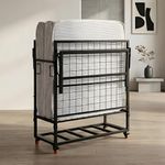 Nilkamal Zoe Metal Folding Bed with 6 Inch Single Size Mattress | Space Saving Portable Rollaway Bed with Lockable Wheels| Ideal for Homes, Guest Rooms, Hostels and Dorms | Black
