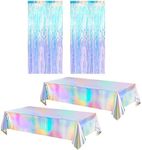 Meng Jiaran 4 Pack Iridescent Party Table Cloths Tablecloth for Mermaid/Birthday Party, 2 Styles Rainbow Holographic Rectangle Table Covers Shiny Tablecloth for Wedding Christmas Party Decorations