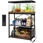 TC-HOMENY Fish Tank Stand 10-30 Gallon, Aquarium Stand with Charging Station,1000LB Capacity ,31" L x 16" W Metal Reptile Tank Stand, Double Storage Design Adjustable Boards, Brown(Tank not Included)