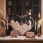 Wedding Guest Book Alternative Acrylic Rustic Wedding Decorations for Reception Weding Guest Book with 80pc Heart Drop Box to Sign Wedding Anniversary Party Baby Shower(Heart-Text)