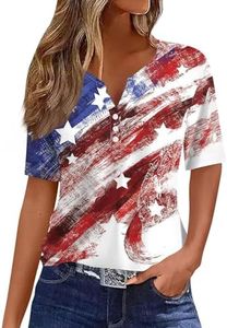 Fourth of July Shirts for Women,Summer Tops for Women 2025 Vacation Trendy V Neck Boho Short Sleeve Shirts Casual Loose Comfy Tunics Blouses（#02-Beige,S）