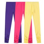 BIENZOE Stretch Girls Legging for School: Kid Toddler Yoga Dance Cotton Tights 3pcs Set Rose/Purple/Yellow Size 6X(6-7 Years)