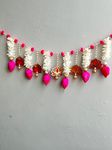 CustomR | Handcrafted Decorative Door Hanging (Toran) with Beads, Tassels, and Lotus Motifs, 40 inch, Pink and White