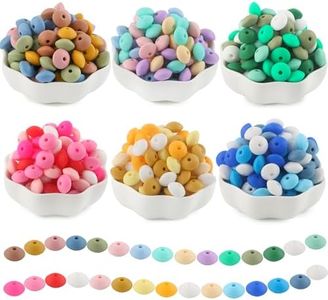 Sunrony 300Pcs Mix Color Silicone Lentil Beads, 12mm Silicone Beads for Keychain Making Bulk Silicone Abacus Beads for Necklace Bracelet Making and Spacer Silicone Beads for Pens (Mixed 300Pieces)