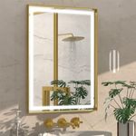 JSneijder 24x32 Inch Gold LED Mirror for Bathroom, Bathroom Mirror with LED Lights - Dimmable, Adjustable Temperature, Built-in Defoggers,Wall Mount