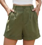 Jouica Women Summer Linen Shorts High Waisted Pleated Shorts for Women with Pockets,Amy Green,XX-Large