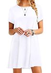 OMZIN Ladies Loose Shirt Dress Short Sleeve Dress Casual Tunic Dress Summer Dress Mini White XL