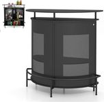 GiantexUK Liquor Bar Table, 4-Tier Wine Bar Cabinet with Storage Shelves, 3/6 Glass Holders, Metal Front, 6/7 Adjustable Feet & Footrest, Home Bar Furniture for Cafe Kitchen Bistro (Half Round)