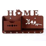 Sehaz Artworks Key Holder for Home | Wooden Key Stand for Wall | Key Hanger (7 Hooks, MDF Brown)