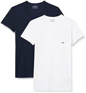 Emporio Armani Bodywear MEN'S KNIT 2PACK T-SHIRT, White/Marine, Large