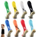 Dee Plus Anti Slip Sports Socks Football Socks Non Slip Long Compression Sock Rubber Pads Basketball Socks Womens & Mens Soccer Hiking Running Cycling (White Orange Black Red Yellow Blue Green Blue)