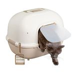 Iris Ohyama Cat Litter Box with Scoop, Up to 5kg, Beige, Front Entry, Cat Litter Tray, Enclosed, For Kitten, High Sided, Hooded, Detachable, Small, BPA Free, Deep, Easy to Clean, WNT-510