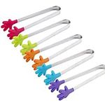 Sugar Ice Tongs 5 Pack, Stainless Steel Mini Tongs Food Tongs with Skid-Proof Hand Shape Silicone for Kitchen Tongues Food Folder and Ice Clip(Random Color) (Small Palm)