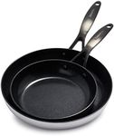 GreenPan Venice Pro Noir Tri-Ply Stainless Steel Healthy Ceramic Non-Stick 20 cm and 26 cm Frying Pan Skillet Set, Matte Black Handle, PFAS-Free, Induction, Oven Safe, Silver