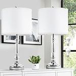 Spclsim 23.4" Modern Crystal Table Lamps Set of 2, Bedside Nightstand Lamps for Bedrooms with Nickel Metal Base, White Shade Living Room End Table Lamps, Bulbs Included