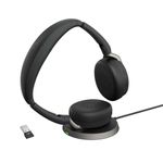 Jabra Evolve2 65 Flex Stereo Headset with Bluetooth, Wireless Charging Pad - Noise-Cancelling Jabra ClearVoice Technology & Hybrid Active Noise Cancellation - Certified for Microsoft Teams - Black