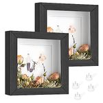 2Pcs 3D Picture Frame 20x20 cm, Deep Picture Frame for Filling with Acrylic Plate, 3 cm Inner Depth, Wooden Shadow Box for Baby Wedding Favours, Photos, Flowers, Tickets (Black, Square)