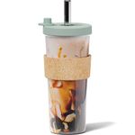 Dodoko Reusable Boba Cup and Straw Boba Tea Cup Bubble Tea Cup and Straw Reusable Iced Coffee Cup Cold Coffee Cup Smoothie Cup with Lid and Straw Smoothie Cup to go Smoothie Tumbler 24 oz - Green