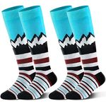 HIGHCAMP Kids Merino Wool Ski Snowboard Socks Boy Girl Toddler Snow Socks 2 Pairs/Stripe Blue, S