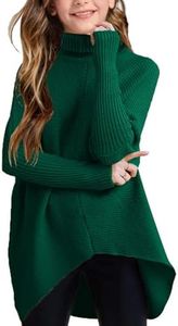 Girls Fall Winter Sweaters Dress Oversized Turtleneck Long Sleeve Casual Knit Jumper High Low Dresses Tops Outfits Green