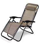 ZEPOLI Zero Gravity Folding Recliner Chair, Adjustable Patio Lounge Chaise, Outdoor Wicker Rattan Furniture with Cup Holder and Pillow for Poolside, Yard (Brown Texture)