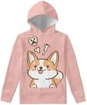 WELLFLYHOM Unisex Kids Teens Sweatshirts Youth Girls Boys Hoodies and Sweaters Hooded Pullover Tops Age 6-16, 2 Corgi Pink, 11-13 Years