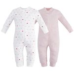 Owlivia Organic Cotton Baby Boy Girl 2 Pack Zip up Sleep N Play, Footless, Long Sleeve (6-12 Months, Pink Melange+Pink Heart)