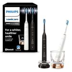 Philips Sonicare DiamondClean 9000 Electric Toothbrush, Sonic Toothbrush with App, Pressure Sensor, 4 Brushing Modes, 3 Intensity Levels, Charging Glass, Black & Rosegold, Dual Pack, Model HX9914/57