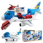 Toysery Airplane Toy for Kids Transport Cargo Plane with Mini Safety Vehicles and Helicopter for Kids Age (3+), Blue, Red and White