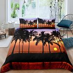 Palm Trees Comforter Cover Sunset Duvet Cover Hawaii Room Decor Bedding Set For Kids Boys Girls Teens With Zipper Closure (1 Duvet Cover 2 Pillow Cases),Double Size