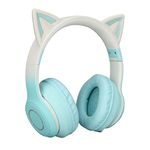 Bluetooth Headphones, Cat Ear Headphones with Micphone, 7 LED Light Up Wireless Headphones with Volume Control, Foldable Gaming Headset for Kids Adults 15H Play Time PC TV Laptop (green)