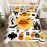 Happy Halloween Bedding Set Super King Size Bones Cobwebs Duvet Cover Gothic Spooky Comforter Cover Horror Festival Bed Set For Kids Child Castle And Bat Pattern Halloween Decor