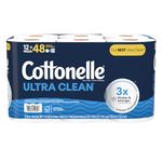 Cottonelle Ultra Clean Toilet Paper, Strong Toilet Tissue, 12 Mega Rolls (12 Mega Rolls = 48 Regular Rolls), 284 Sheets Per