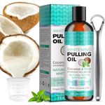 Coconut Pulling Oil, (8 Fl.Oz) Mint Oil Pulling Mouthwash with Tongue Scraper, Fresh Breath & Teeth Whitening & Healthy Gums, Natural Coconut Oil Pulling with Coconut & Peppermint Oil-Mouthwash