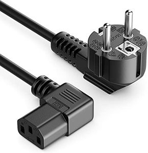 deleyCON 1m Cable de Alimentación a Prueba de Choques Enchufe Tipo F (CEE 7/4) 90° en Ángulo en Toma de Entrada C13 Enchufe 90° en Ángulo Recto Personal Ordenador Monitor Impresora Beamer - Negro