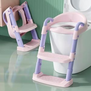 Potty Training Seat Toilet Seat for Toddler Potty Chair with Step Stool Ladder Collapsible Anti-Slip Foldable Toilet Training Seat with Adjustable Step Stool for Kids Boys and Girls Pink