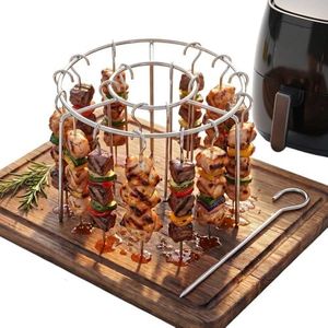 Stainless Steel Air Fryer Skewer Rack, 2026 New Air Fryer Grill Skewer Rack, Vertical Meat Skewers for AirFryer Vertical Grill Round Hanging AirFryer Roasting Rack for Kabob BBQ (48 Skewers)