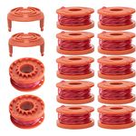 14 Pack Replacement Trimmer Spool Line, Trimmer Replacement Spools Line for Worx WA0010 WA0004.1 Grass Trimmer, Auto-Feed 10ft 0.065" Weed Eater String Edger Spool Line (12 Spool + 2 Trimmer Cap)