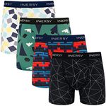 INNERSY Men's Underwear Trunks Nylon Boxer Briefs with Fly Quick Dry Underpants Multipack 4 (L, Colourful Geometrics)