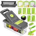 Wooten 16 in 1 Mandoline Vegetable Food Chopper, Slicers and Cutters, Multi Function Kitchen Veg Cutter for Onion Garlic Potato Salad, Slicer with 1.2L Container Draining Basket