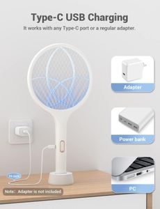 YISSVIC Electric Fly Swatter 4000V – USB Rechargeable Mosquito Zapper Racket with Stand, Indoor/Outdoor