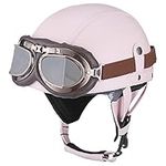 Woljay Vintage Leather Motorcycle Retro Half Helmet Men Women Adult for Scooter Bike Cruiser with Goggles and Drop Down Sun Lens (Medium, Pink)