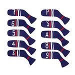 Scott Edward 10 Pcs Knitted Golf Iron Head Covers Adorable and Basically Socks Shape Washable & Durable Golf Club Head Protector (Navy Blue)