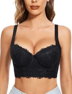 FallSweet Push Up Bras for Women Lace Plus Size Wide Back Underwire Longline Corset Bra(Black, 34DD)