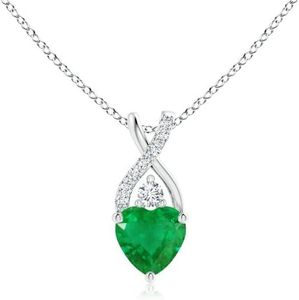 Angara Natural Emerald Pendant for Women | 1.2 ct Heart Shape Emerald Diamond Heart Pendant Necklace in White Gold | May Birthday, Anniversary, Gemstone Jewelry Gift | AA | 7mm