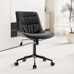 Kidol & Shellder Armless Office Chair Desk Chair Comfy Ergonomic Swivel Chair Home Office Desk Chairs with Wheels Rolling Task Computer Chair Makeup Vanity Chair with Back for Bedroom(Black)