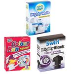 Multiple Mighty White Clothes Stain Remover Whitener, Mighty Black Fabric Sheet and Colour Run Remover for Clothes Set of 3, 12 Count