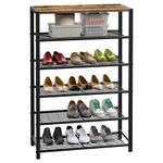 Yusong Shoe Rack, 6 Tier Shoe Organizer Storage for Closet Entryway, Narrow Tall Metal Shoe Shelves with Industrial Wooden Top, Rustic Brown and Black